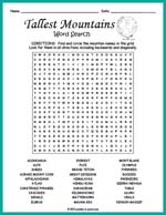 Tallest Mountains Word Search Thumbnail