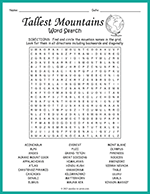 Tallest Mountains Word Search thumbnail