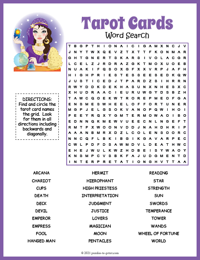 Tarot Cards Word Search
