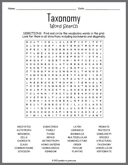 Taxonomy Word Search