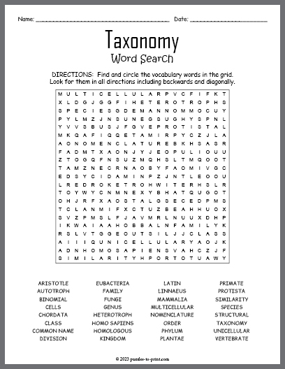 Taxonomy Word Search