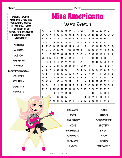 Taylor Swift Word Search