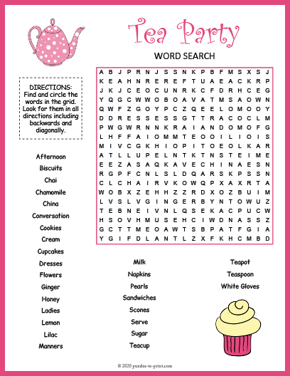Tea Party Word Search