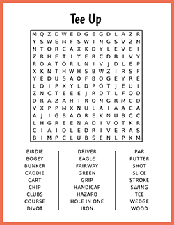 Free printable Tee Up Word Search puzzle worksheet