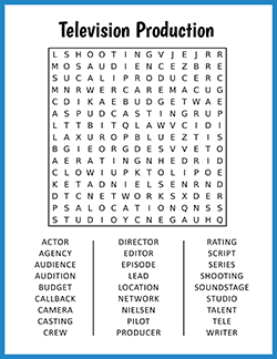 Free printable Television Production Word Search puzzle worksheet