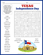 Texas Independence Day Word Search thumbnail