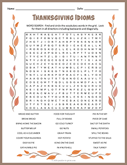 Free Printable Thanksgiving Idioms Word Search Puzzle Worksheet