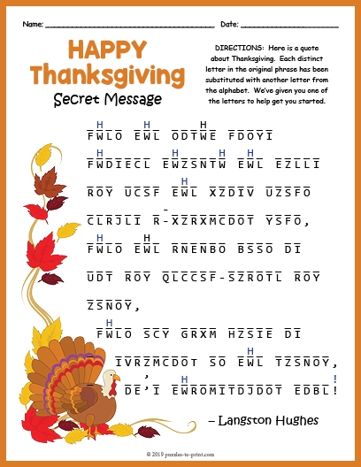 Thanksgiving Secret Message Puzzle