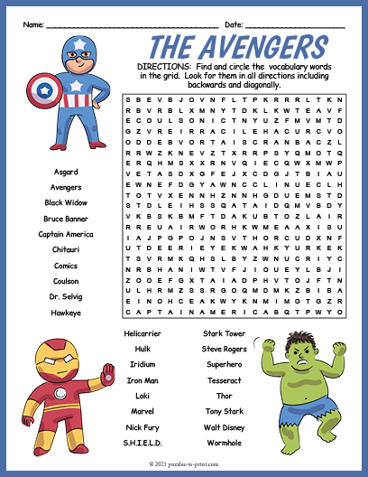 The Avengers Word Search