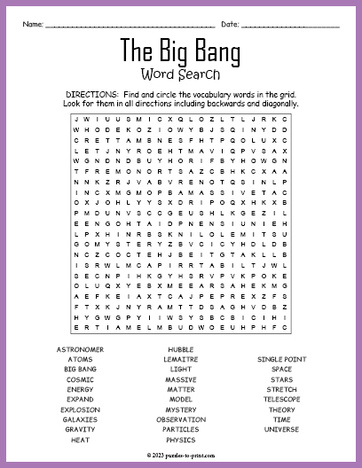 The Big Bang Word Search
