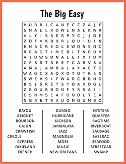 Free printable The Big Easy Word Search puzzle worksheet