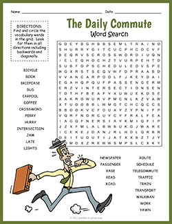 Free printable The Daily Commute Word Search puzzle worksheet