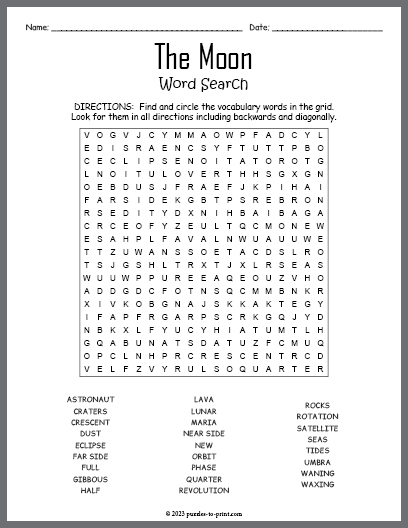 The Moon Word Search