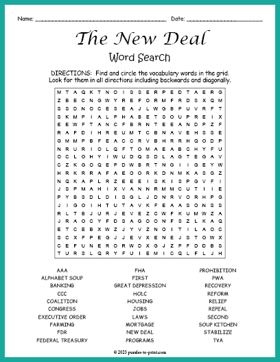 The New Deal Word Search