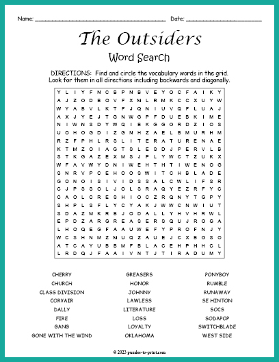 The Outsiders Word Search
