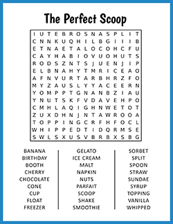 Free printable The Perfect Scoop Word Search puzzle worksheet