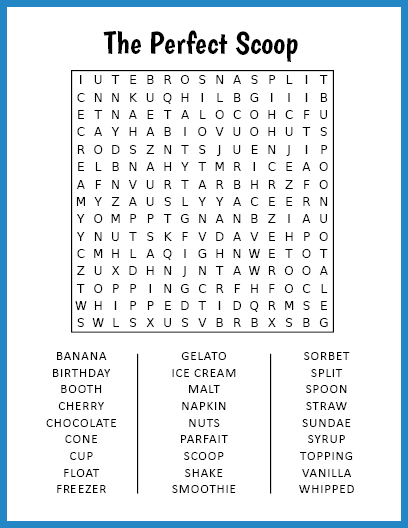 The Perfect Scoop Word Search