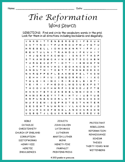 The Reformation Word Search