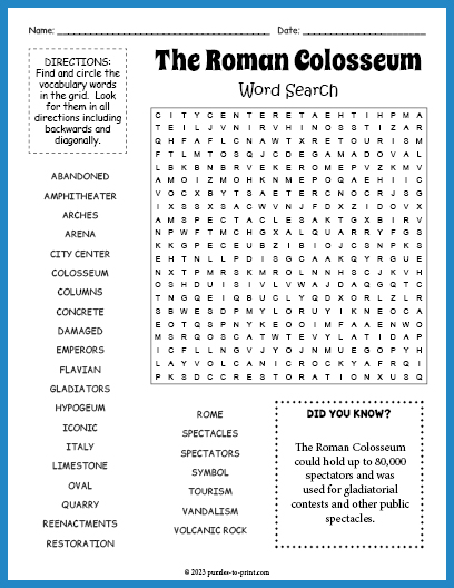 The Roman Colosseum Word Search