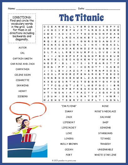 The Titanic Movie Word Search