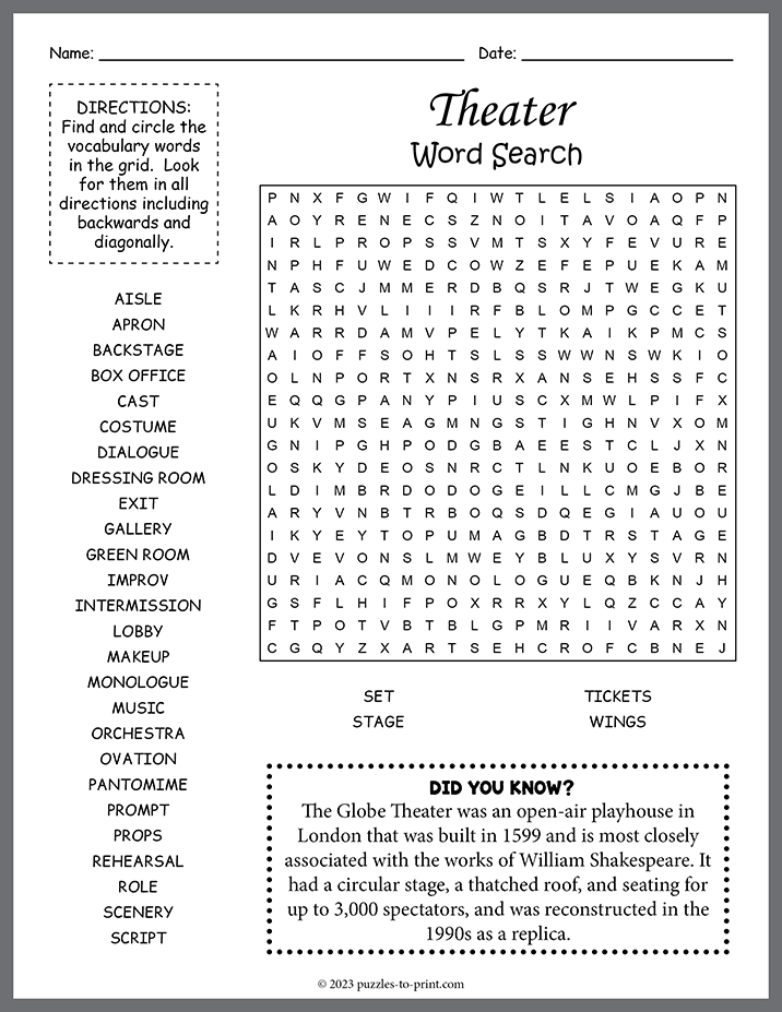 Theater Word Search