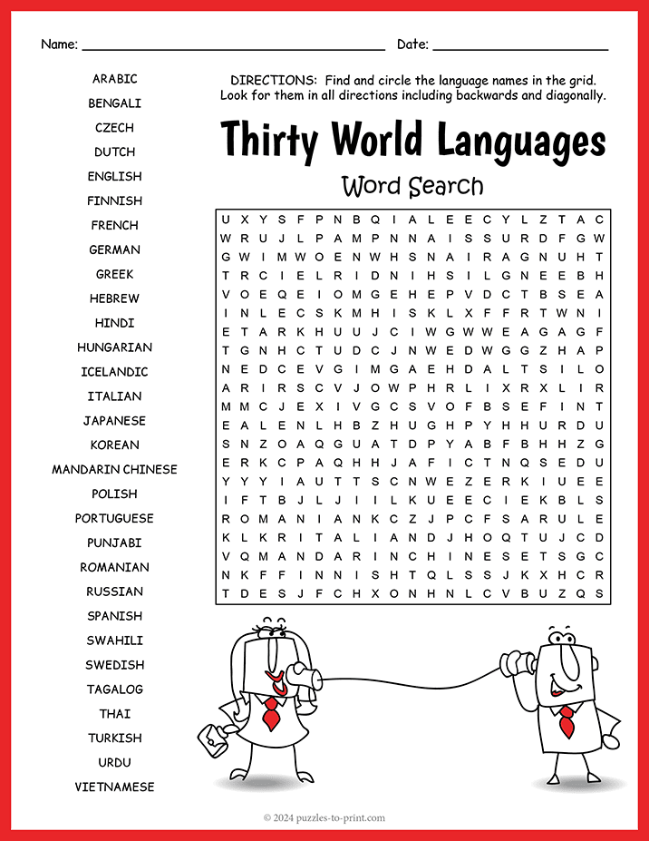 Thirty World Languages Word Search