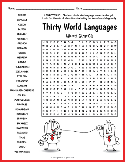 Thirty World Languages Word Search