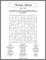 Thomas Edison Word Search Thumbnail