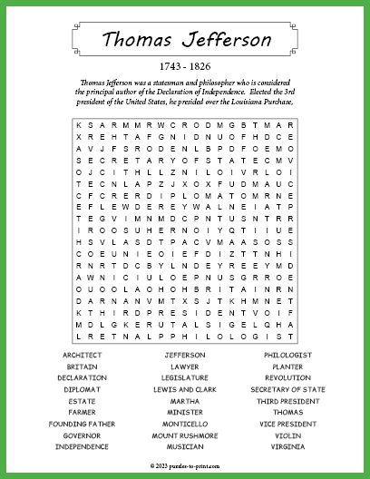 Thomas Jefferson Word Search