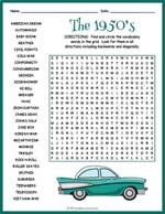 1950s American Culture Word Search Thumbnail