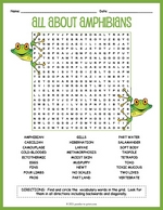 All About Amphibians Word Search Thumbnail