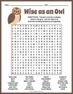 Owls Word Search Thumbnail