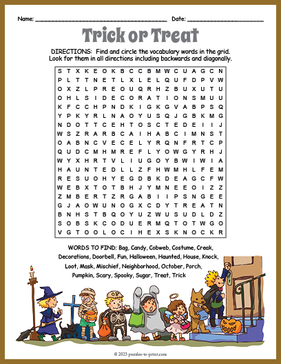 Trick or Treat Word Search