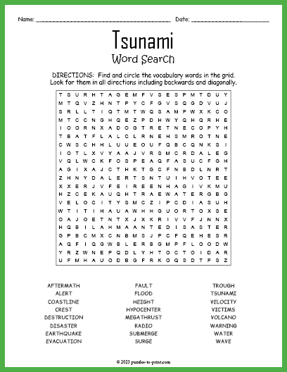 Tsunami Word Search