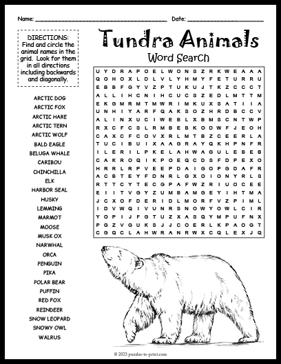 Tundra Animals Word Search