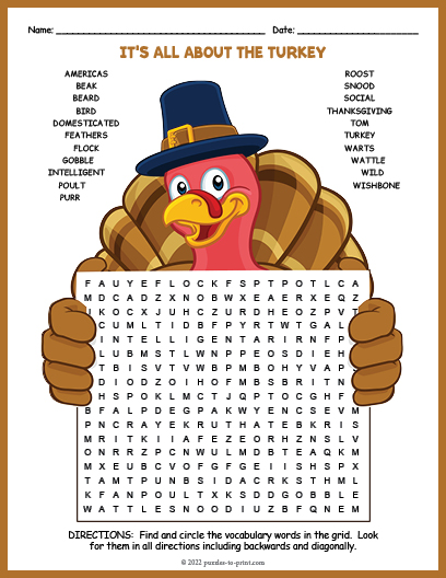 Turkey Word Search