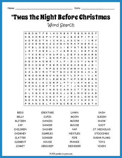 Twas the Night Before Christmas Word Search