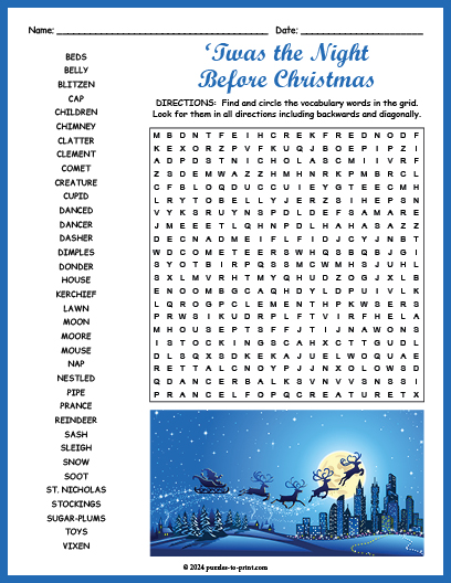 Twas the Night Before Christmas Word Search