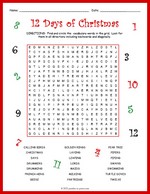 Twelve Days Of Christmas Word Search thumbnail