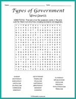 Types of Government Word Search Thumbnail