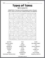 Types of Taxes Word Search Thumbnail