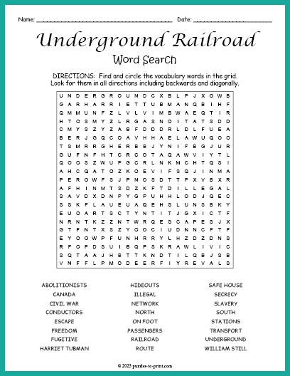 Underground Railroad Word Search