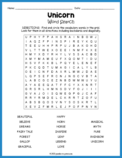 Unicorn Word Search