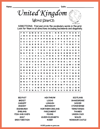 United Kingdom Word Search