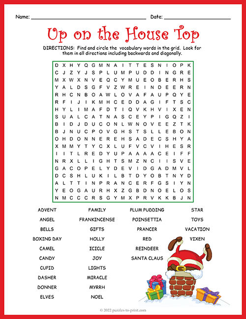 Up On the House Top Word Search
