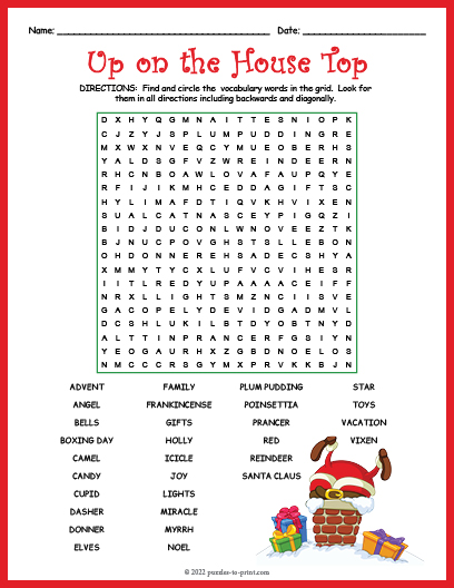 Up On the House Top Word Search