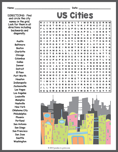 Us Cities Word Search