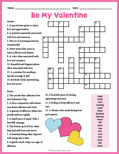 Valentines Day Crossword Word Search