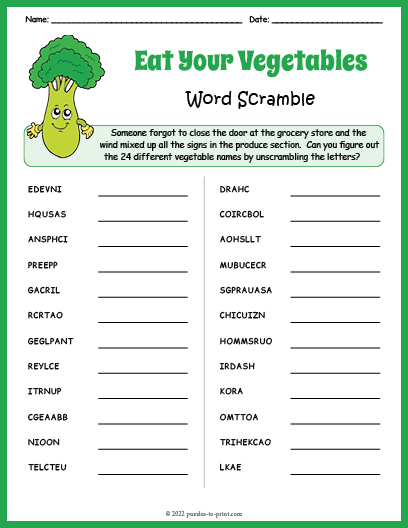 Vegetable Word Scramble