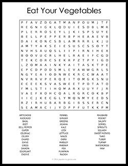 Free printable Vegetable Word Search puzzle worksheet